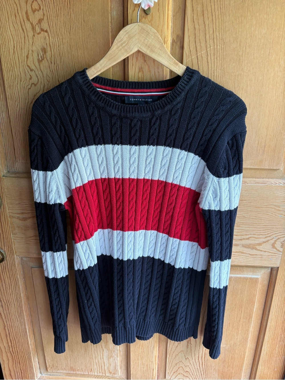 Tommy Hilfiger Cable Knit Sweater | Red White & Blue | Americana| XL